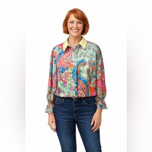 Colorful Paisley Women's Button Up Top Size XL NWOT
